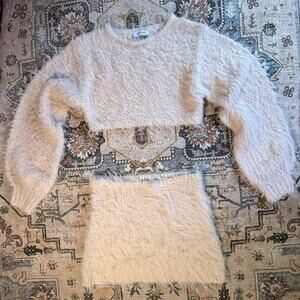 Cozy Cream Fuzzy Sweater and Skirt Set
